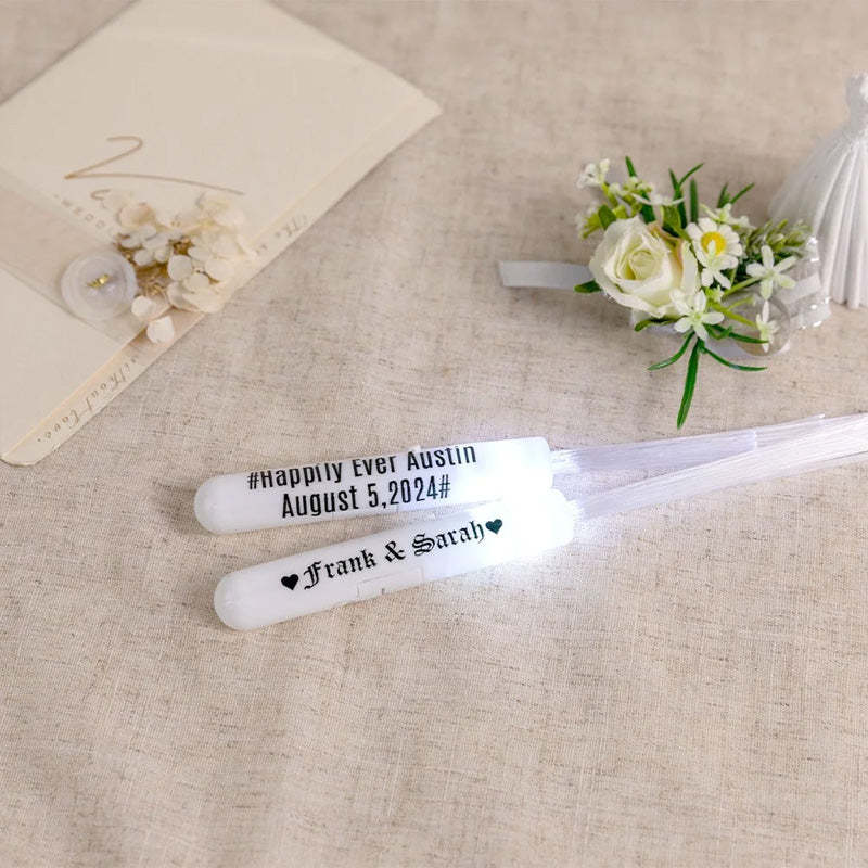 Personalized Light Up Fiber Optic Wands, LED White Glow Sticks Set of 12, Wedding Party Favors, Birthday/Wedding Gifts