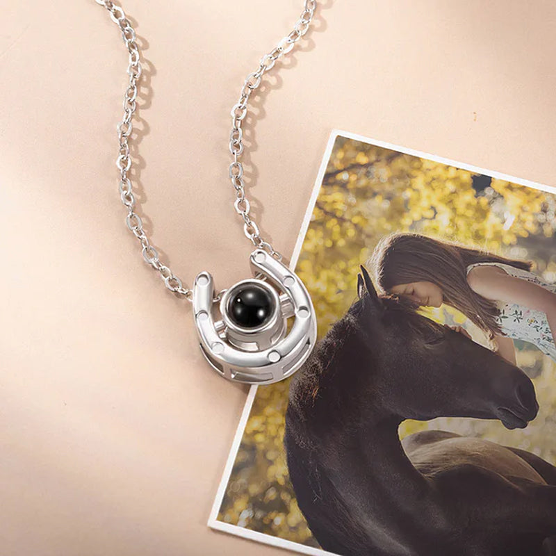 Personalized Horseshoe Photo Projection Necklace