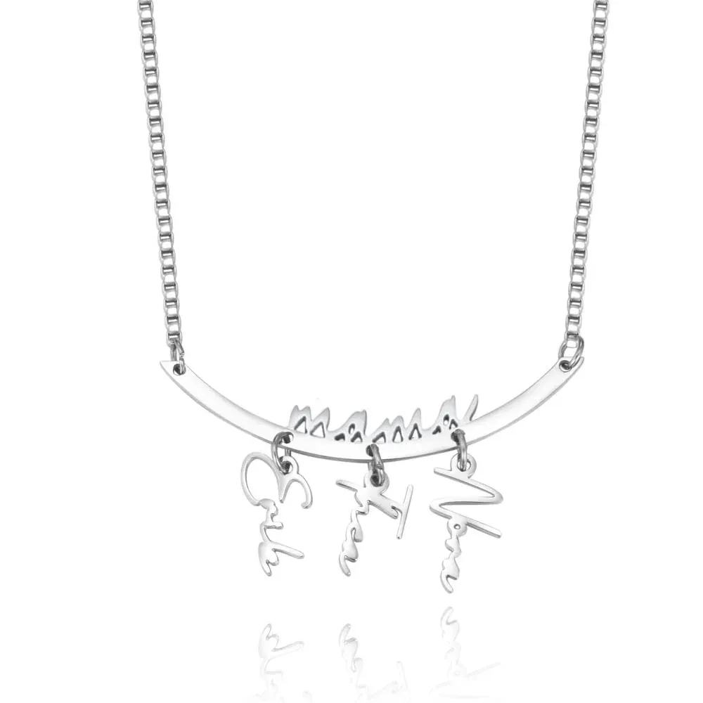 Personalized Names Hanging Family Necklace with 1-7 Names Pendants Bir