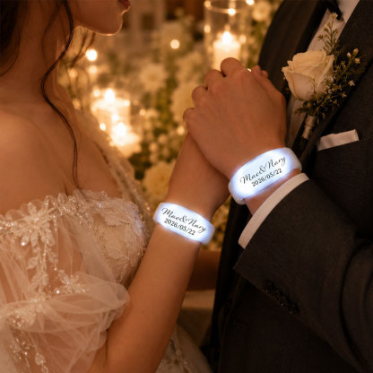 Custom Light-Up Wedding Wristbands – Personalized Glow Bracelets for Bride, Groom & Guests