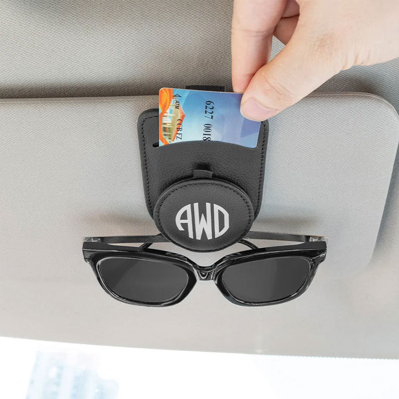 Personalized Leather Multifunctional Car Sunglasses Holder