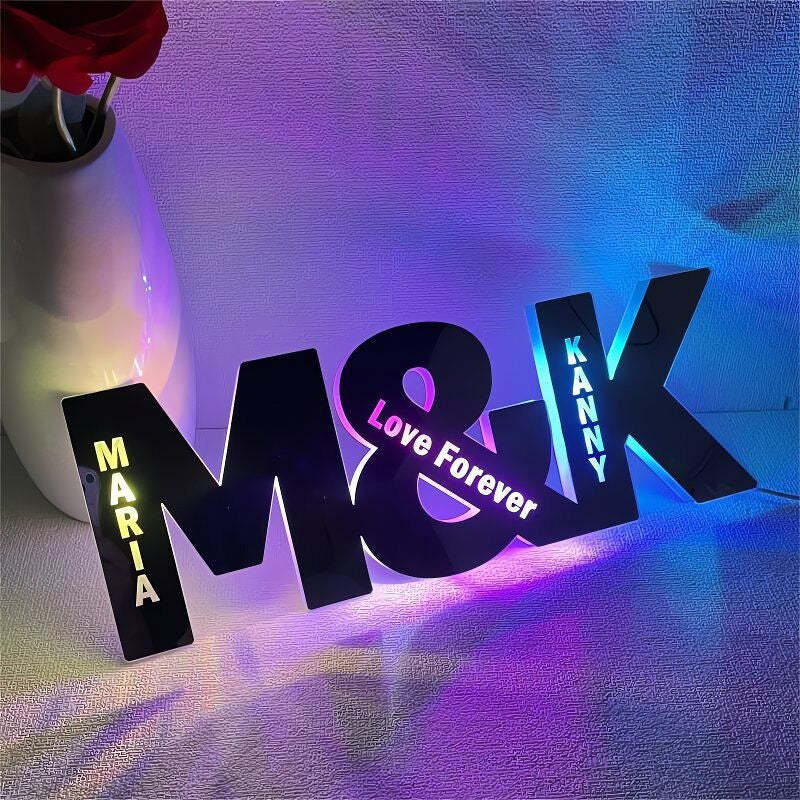 Personalized Led Mirror Light Customized Couple Initials Romantic Gift For Valentine's Day