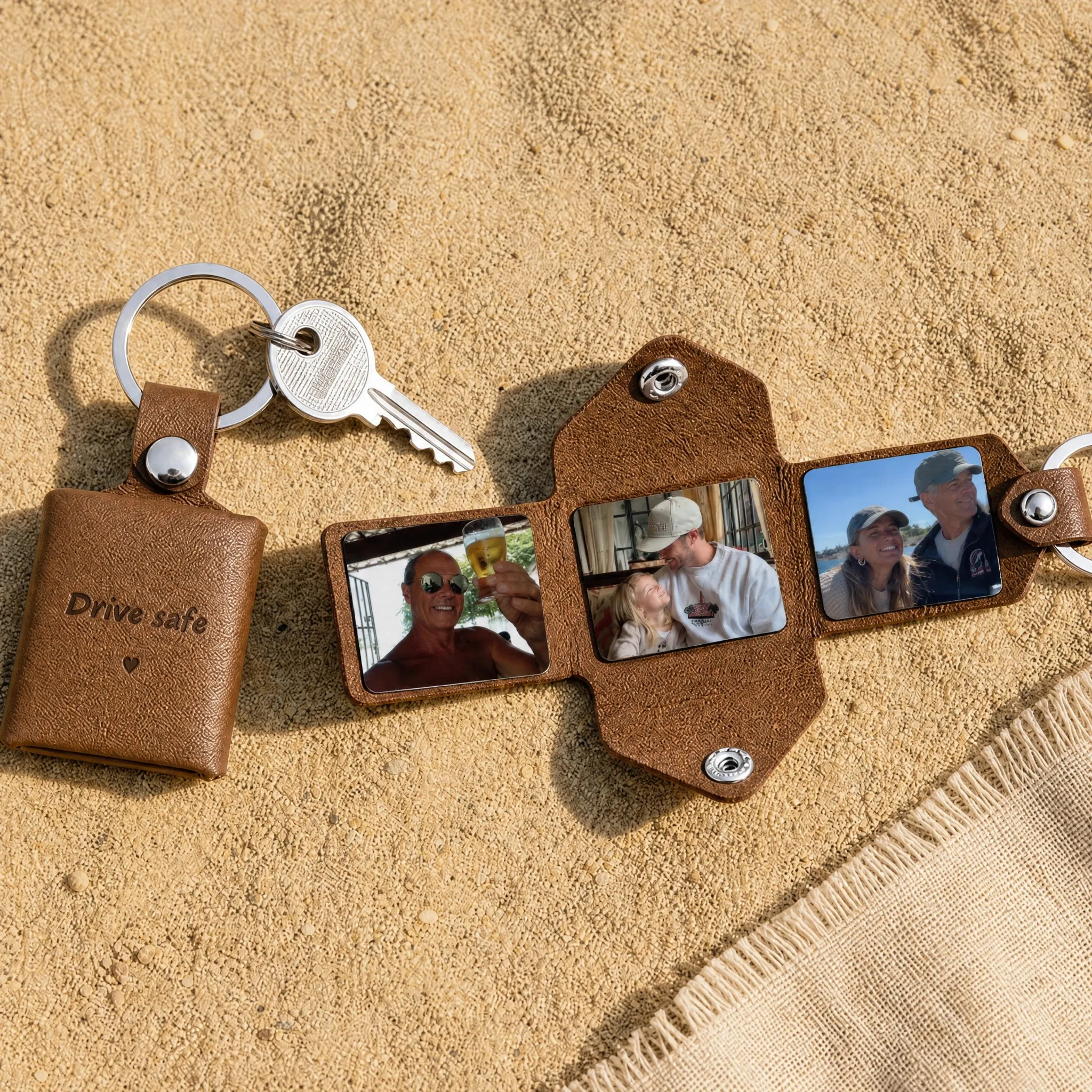 Personalized Leather Photo Key Holder – Custom Name & Photo Keychain Gift