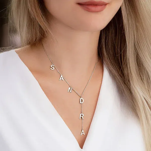 Personalized Dainty Lariat Y Necklace with 3-9 Initials Mother's Day Birthday Valentine's Day Gift for Women