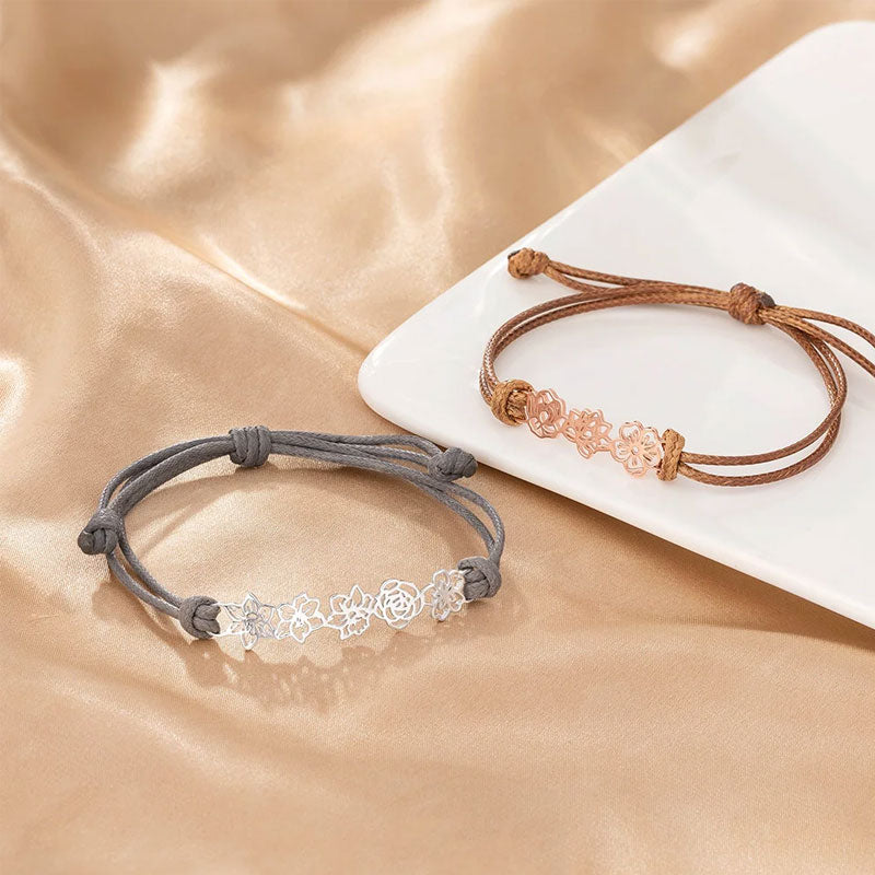 Personalized Minimalist Adjustable 1-8 Birth Flower Leather Bracelet