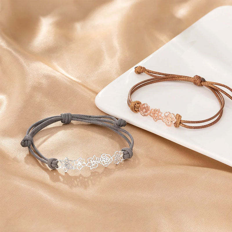 Personalized Minimalist Adjustable 1-8 Birth Flower Leather Bracelet