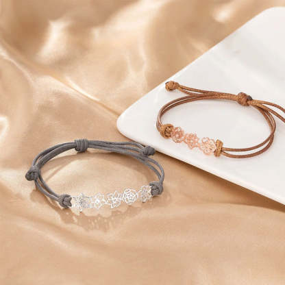 Personalized Minimalist Adjustable 1-8 Birth Flower Leather Bracelet