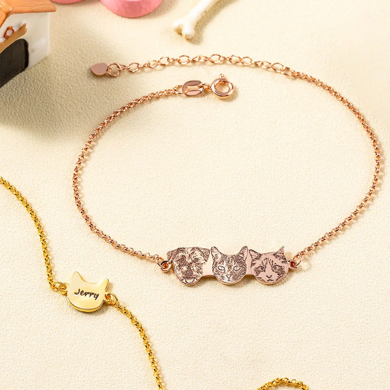Custom Engraved Pet Portrait Bracelet with Name