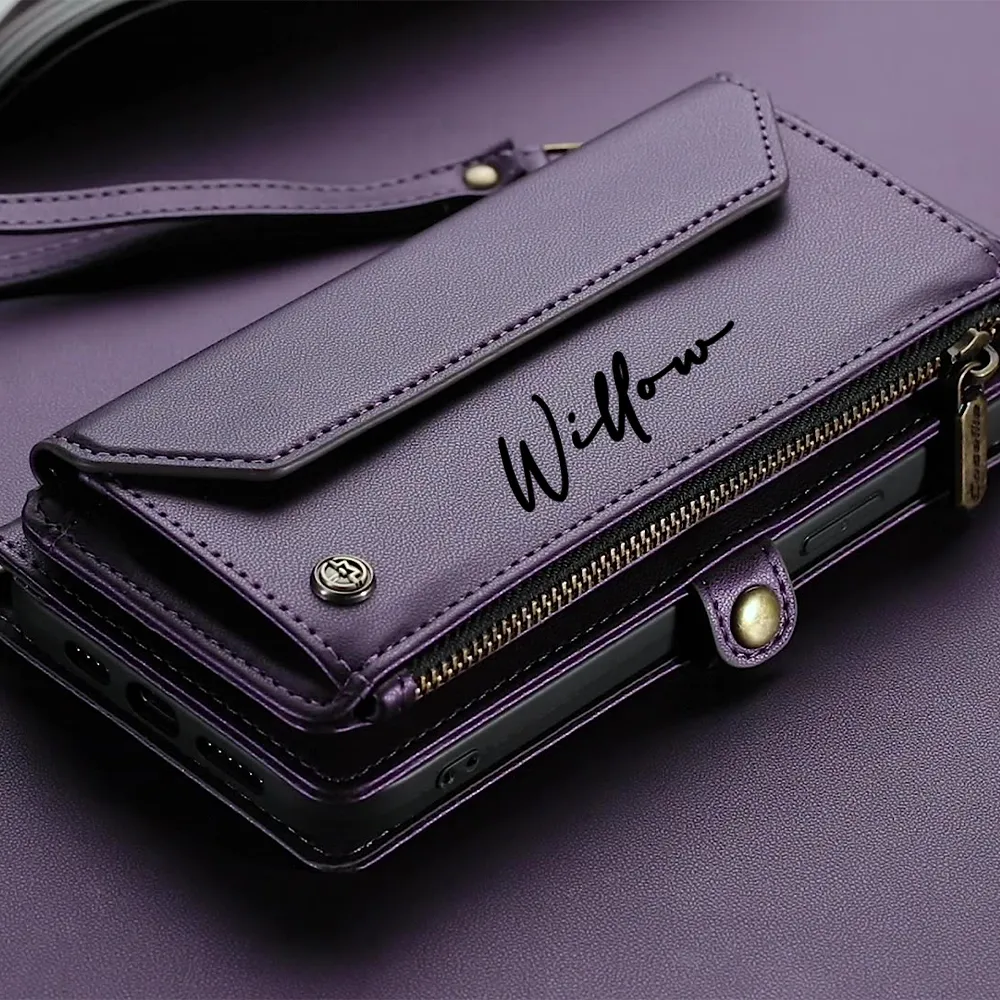 Personalised Monogram Card Holder Zipper Wallet Crossbody Phone Case