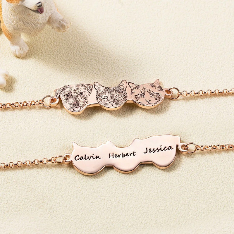 Custom Engraved Pet Portrait Bracelet with Name