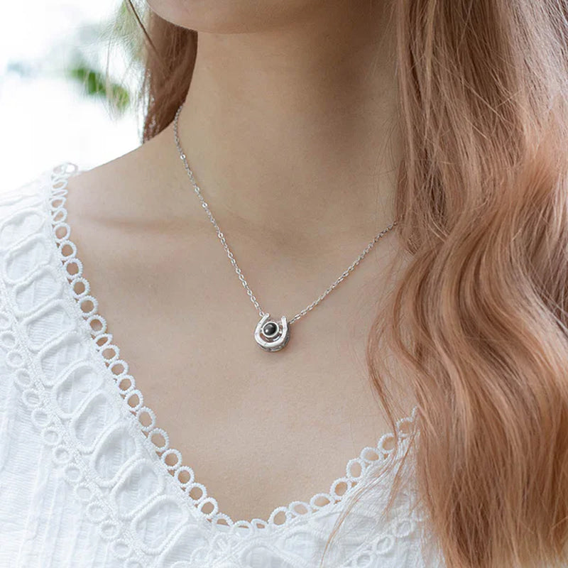 Personalized Horseshoe Photo Projection Necklace