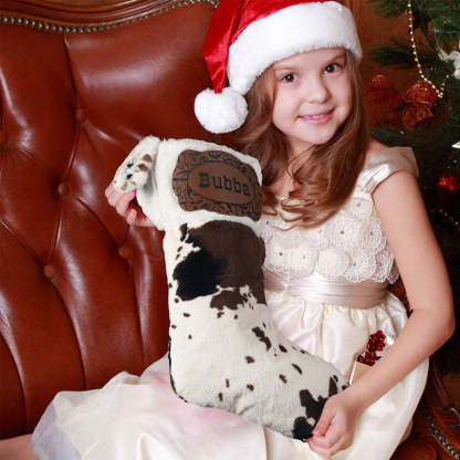 Personalized Western Cowboy Cow Print Fleece Christmas Stocking