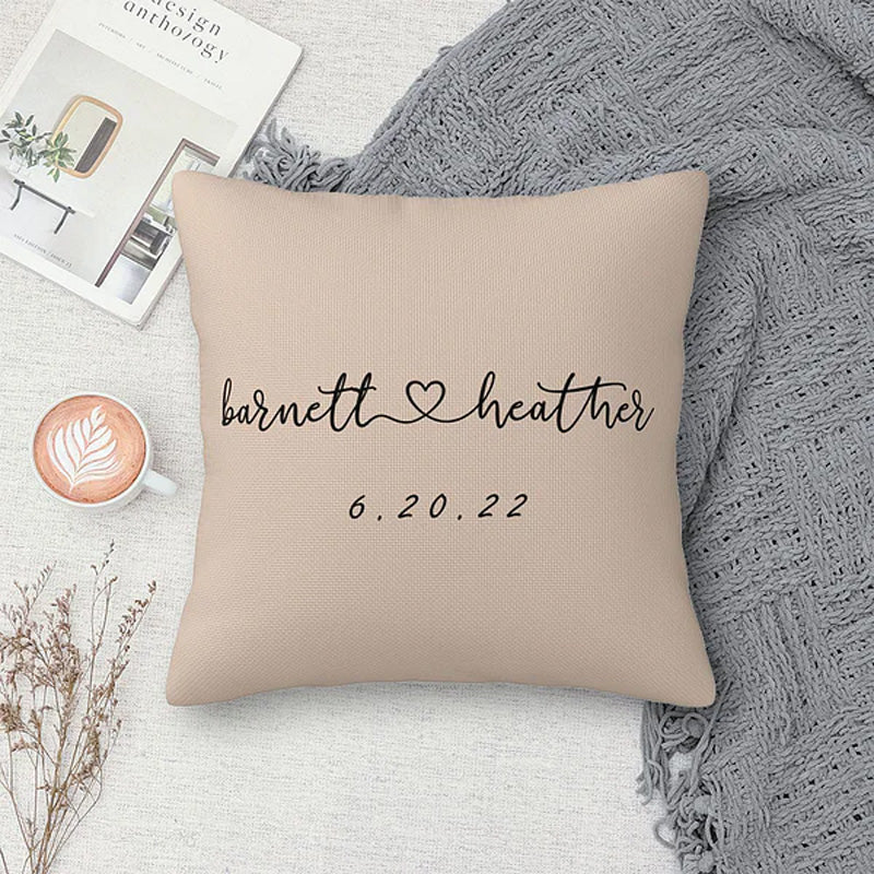 Personalized Couple Name and Date Cushion Cover Throw Pillow Cover