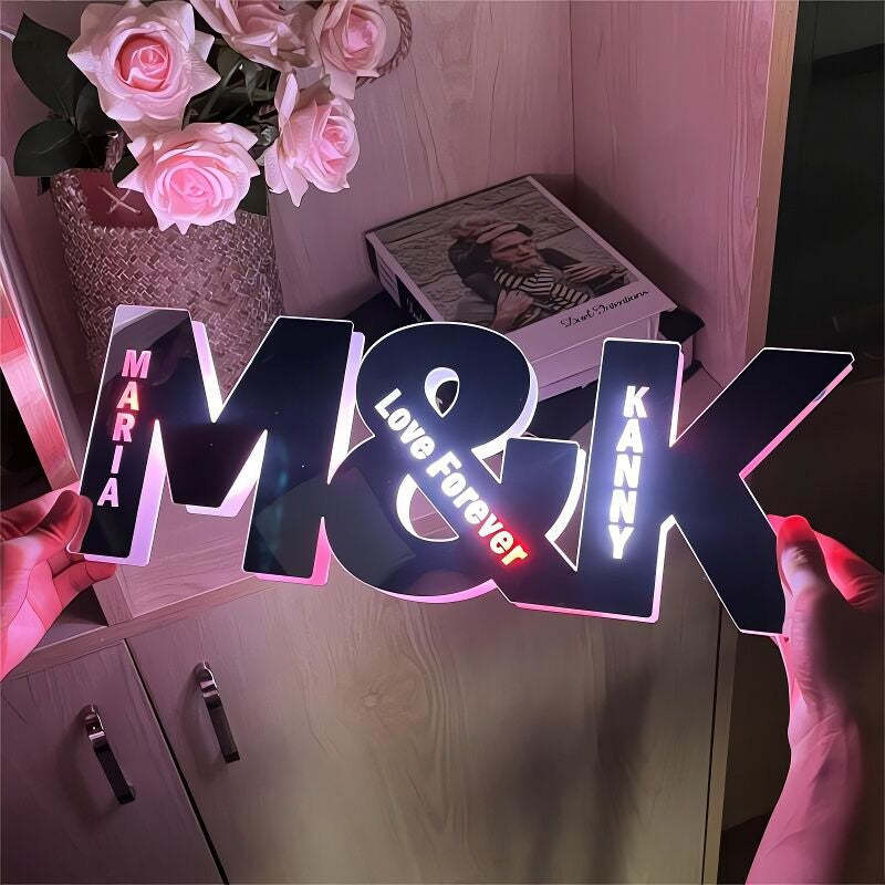 Personalized Led Mirror Light Customized Couple Initials Romantic Gift For Valentine's Day
