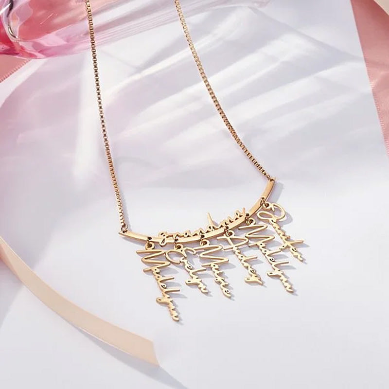 Personalized Names Hanging Family Necklace with 1-7 Names Pendants Birthday Mother's Day Gift for Mother Grandmother