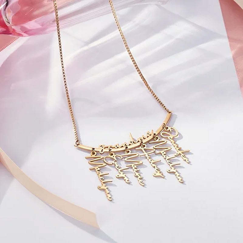 Personalized Names Hanging Family Necklace with 1-7 Names Pendants Birthday Mother's Day Gift for Mother Grandmother