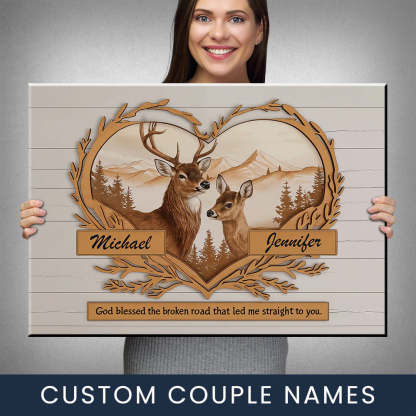 Personalized Couple Deer Love Mountains Canvas