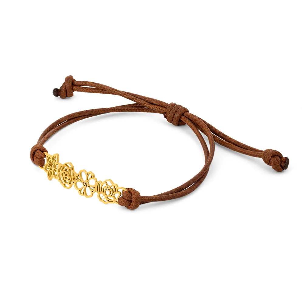 Personalized Minimalist Adjustable 1-8 Birth Flower Leather Bracelet