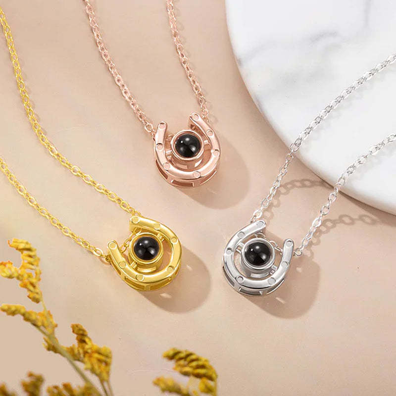 Personalized Horseshoe Photo Projection Necklace