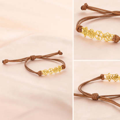 Personalized Minimalist Adjustable 1-8 Birth Flower Leather Bracelet