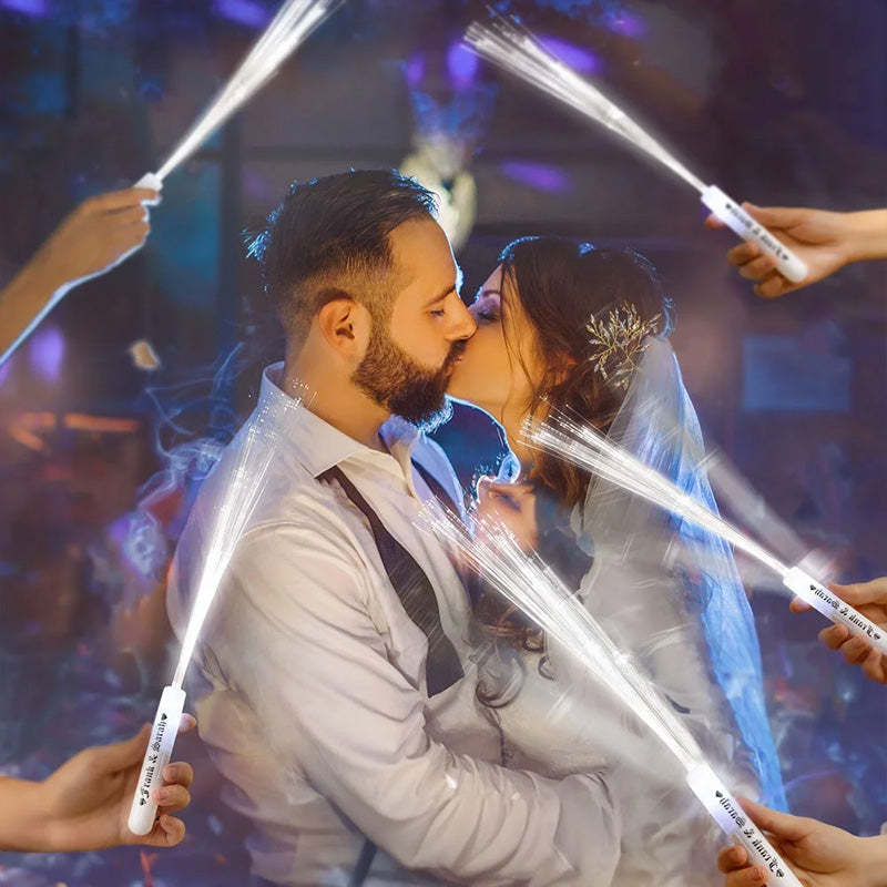 Personalized Light Up Fiber Optic Wands, LED White Glow Sticks Set of 12, Wedding Party Favors, Birthday/Wedding Gifts