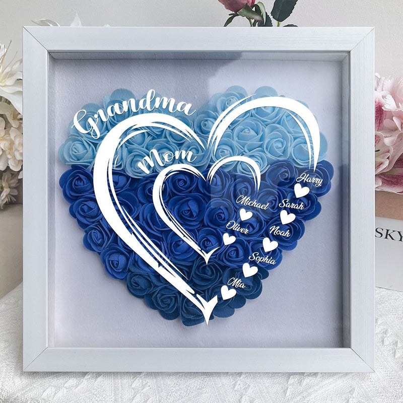 Grandma Hearts Mum Hearts - Personalized Flower Shadow Box