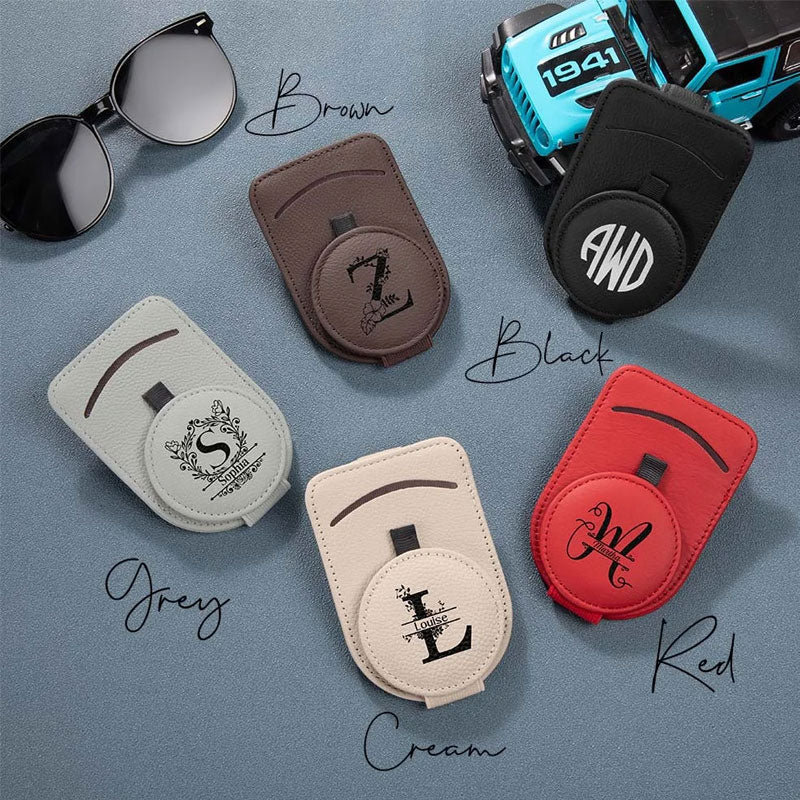 Personalized Leather Multifunctional Car Sunglasses Holder