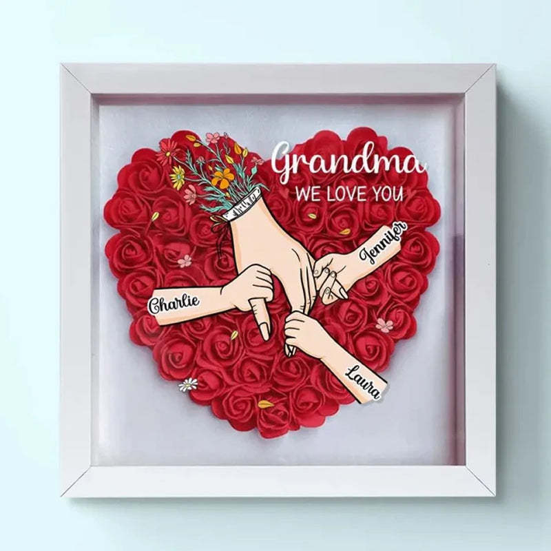 We Love You Mommy Hand Holding - Personalized Flower Shadow Box