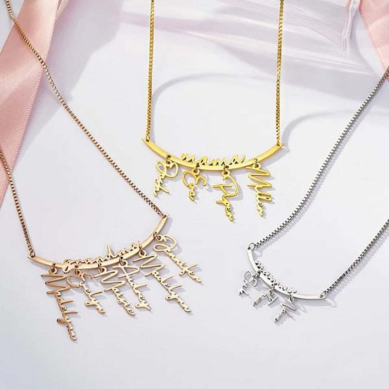 Personalized Names Hanging Family Necklace with 1-7 Names Pendants Birthday Mother's Day Gift for Mother Grandmother