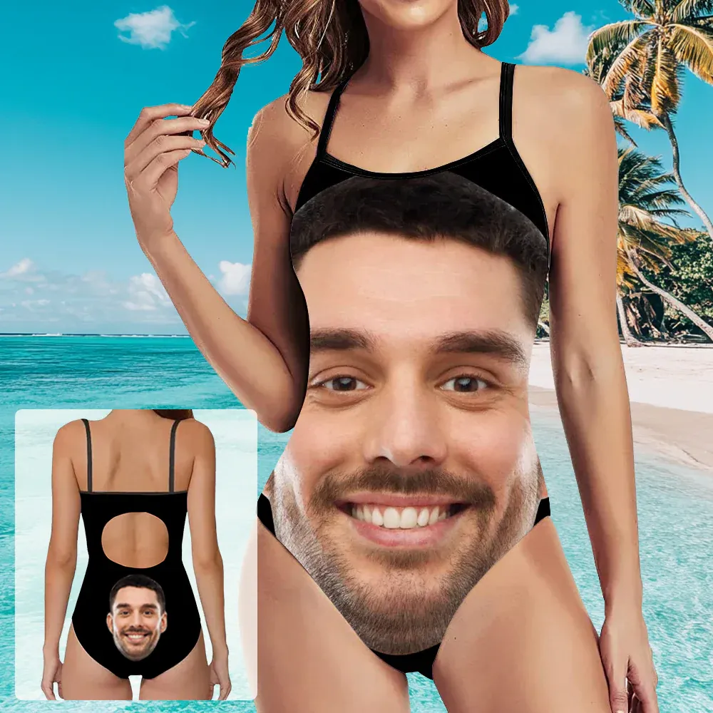 Personalized Funny Face One-Piece Swimsuit – Custom Photo Novelty Swimwear Gift