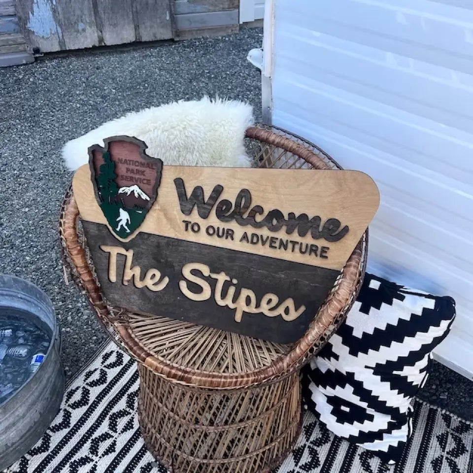 National Park Service Welcome Sign- NPS inspired family name sign, custom layered laser cut & engraved