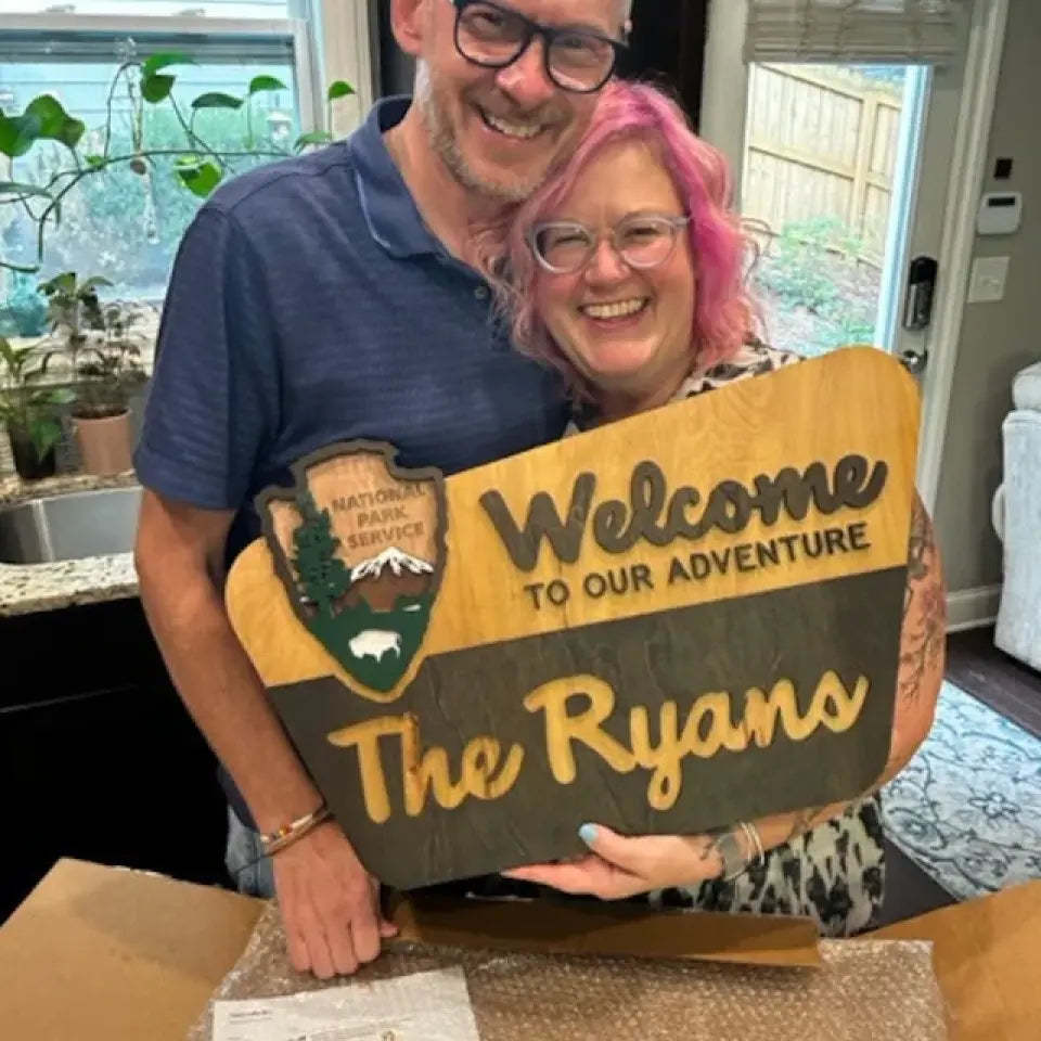 National Park Service Welcome Sign- NPS inspired family name sign, custom layered laser cut & engraved