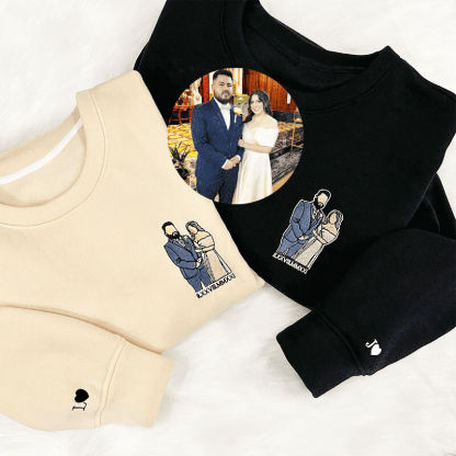 Personalized Custom Embroidered Portrait Sweatshirt Couple Family Gift For Boyfriend