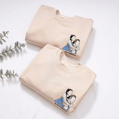 Personalized Custom Embroidered Portrait Sweatshirt Couple Family Gift For Boyfriend
