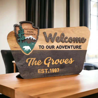 National Park Service Welcome Sign- NPS inspired family name sign, custom layered laser cut & engraved