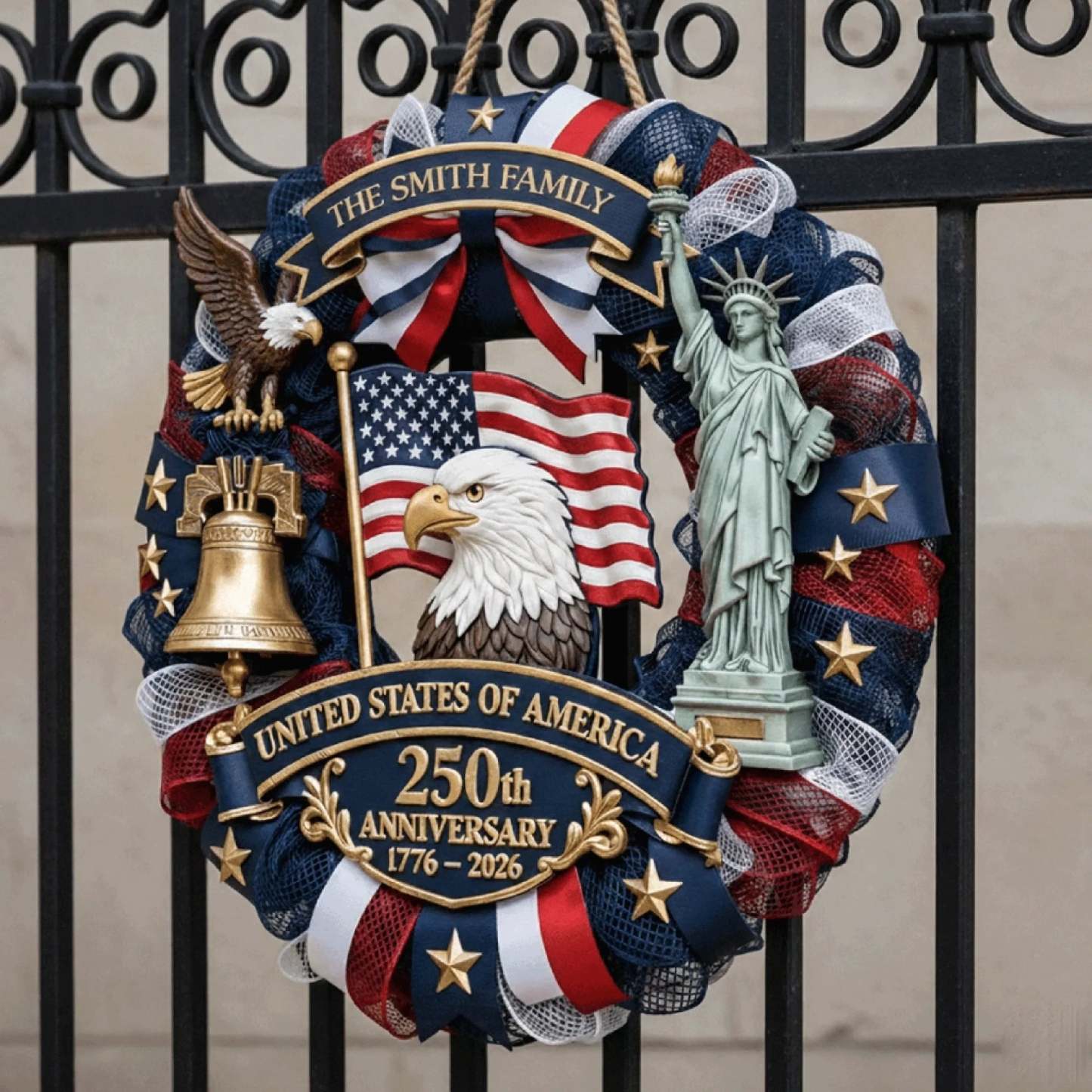 Custom Wood Sign - Personalized America 250th Anniversary Gifts For Mom, Dad, Brother, Sister, Kids - Family Forever United