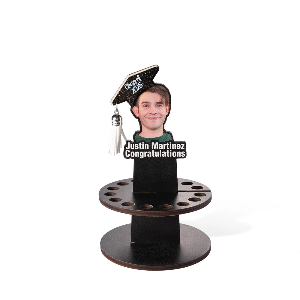 Personalized Graduation Cap Photo Wooden Cake Money Holder with Text