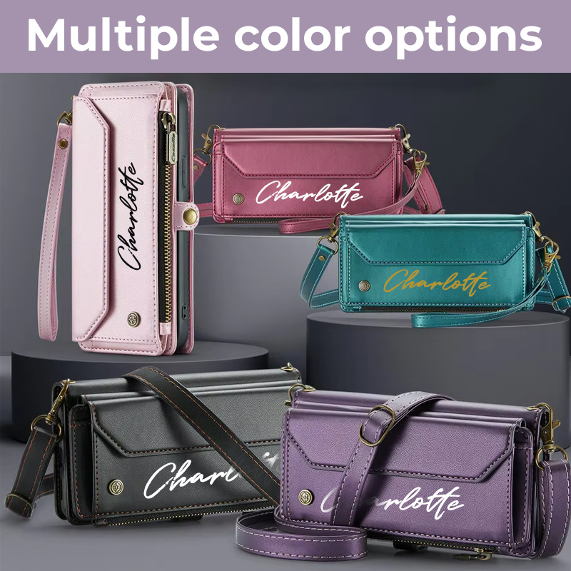 Personalised Monogram Card Holder Zipper Wallet Crossbody Phone Case