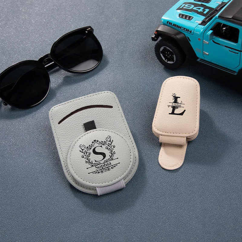 Personalized Leather Multifunctional Car Sunglasses Holder