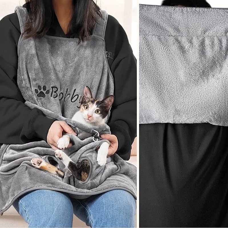 Personalized velvet embroidered name cat hugging apron adjustable apron 