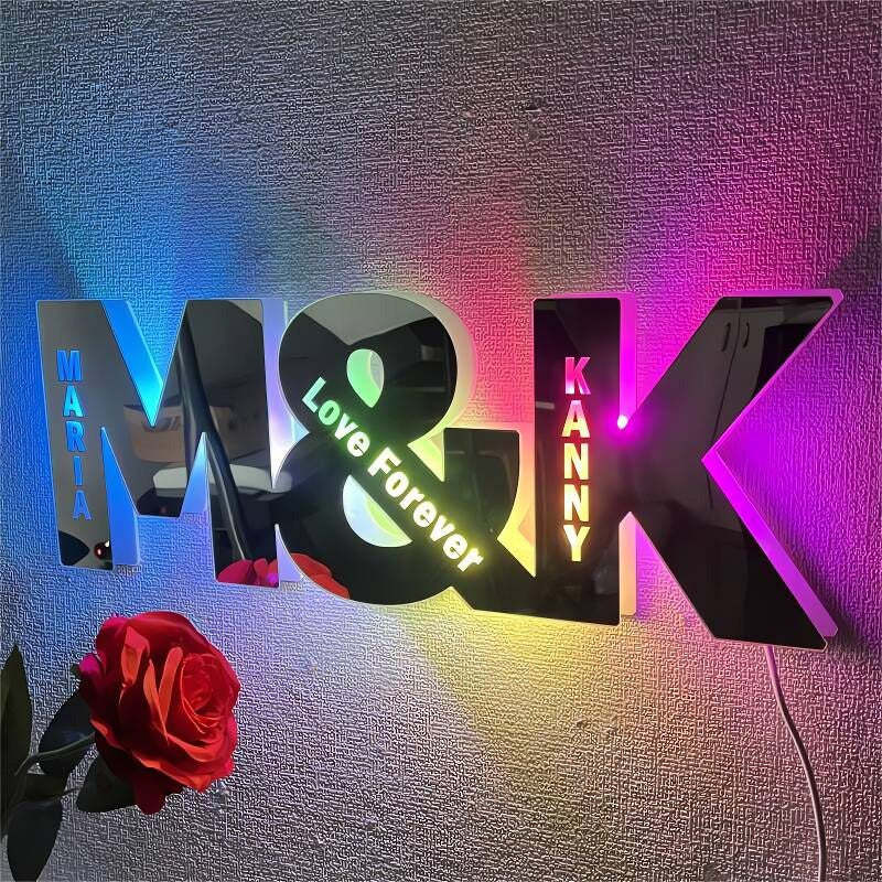 Personalized Led Mirror Light Customized Couple Initials Romantic Gift For Valentine's Day