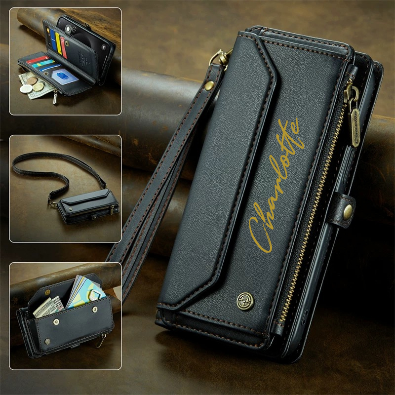 Personalised Monogram Card Holder Zipper Wallet Crossbody Phone Case