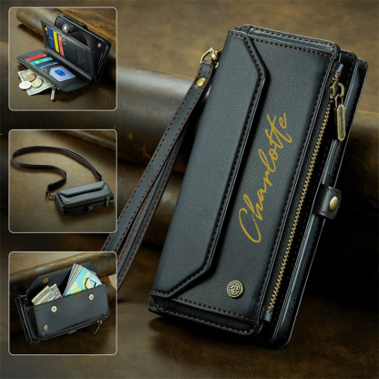 Personalised Monogram Card Holder Zipper Wallet Crossbody Phone Case