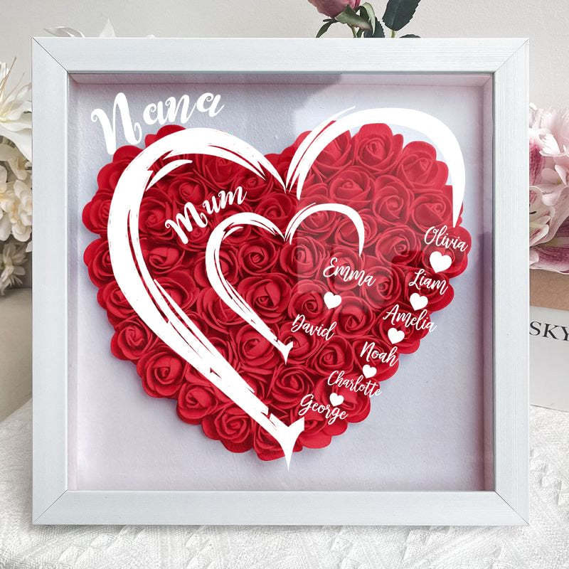 Grandma Hearts Mum Hearts - Personalized Flower Shadow Box