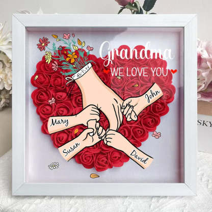 We Love You Mommy Hand Holding - Personalized Flower Shadow Box