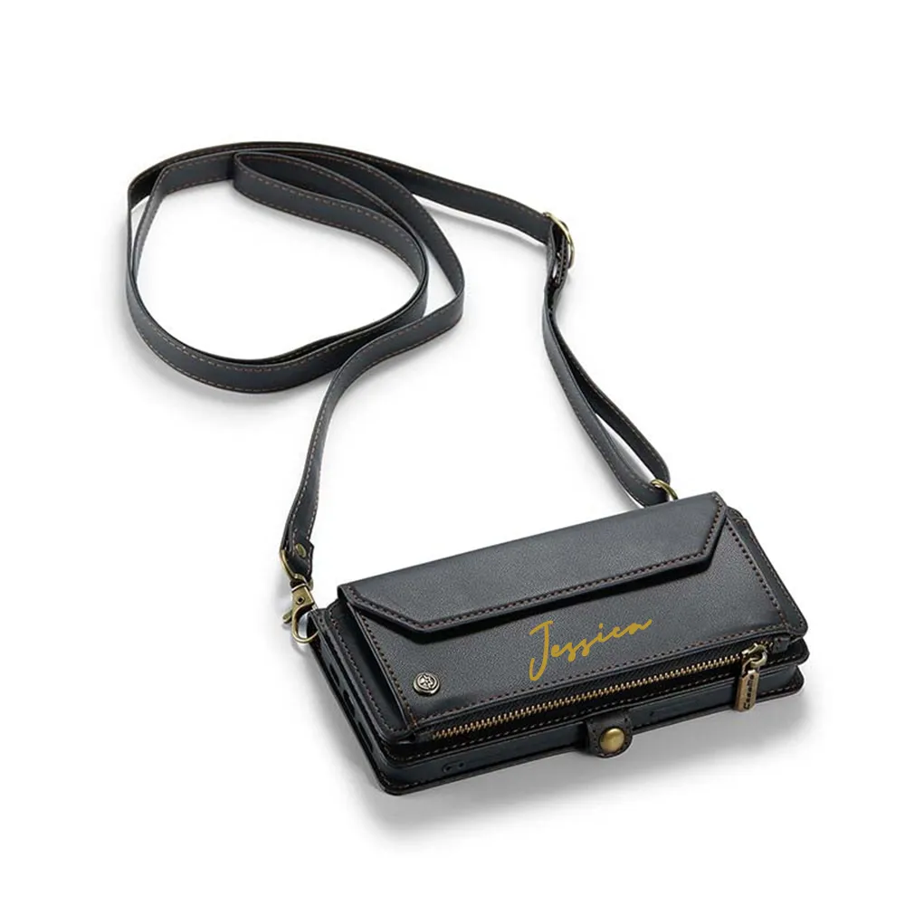 Personalised Monogram Card Holder Zipper Wallet Crossbody Phone Case