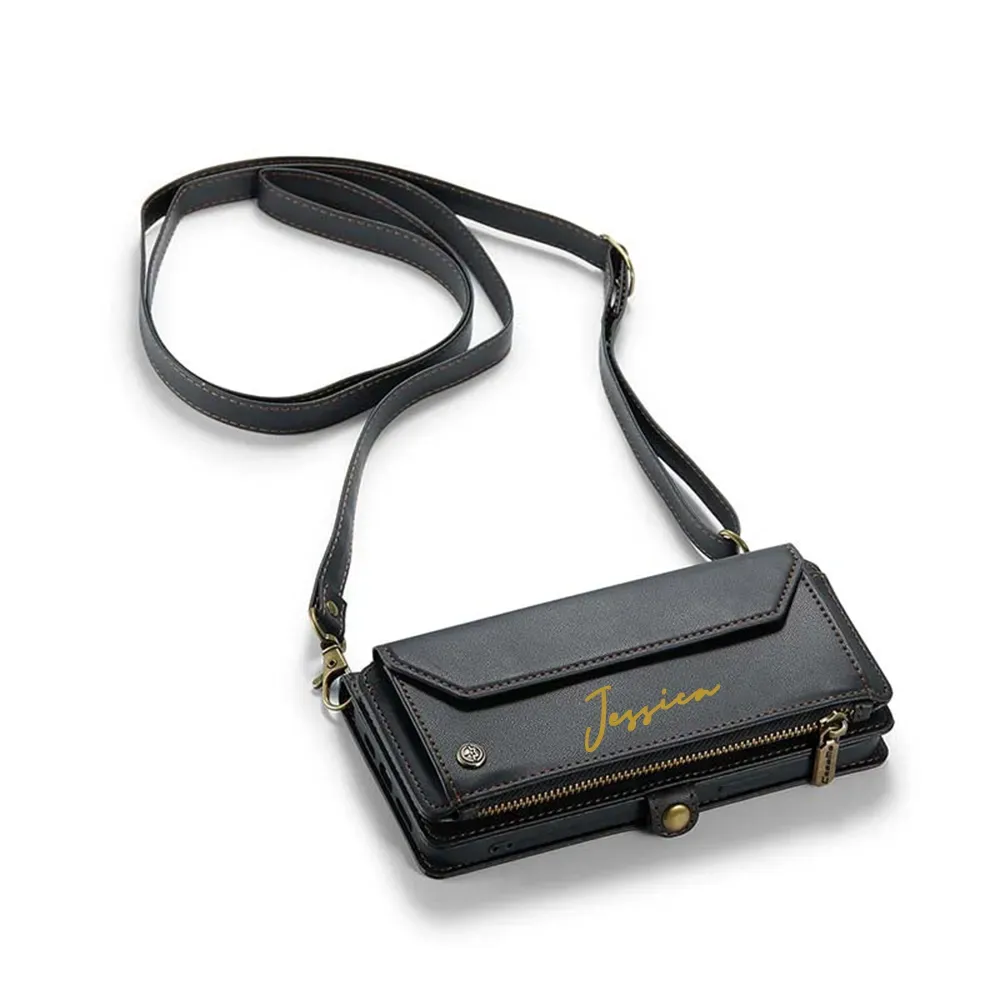 Personalised Monogram Card Holder Zipper Wallet Crossbody Phone Case