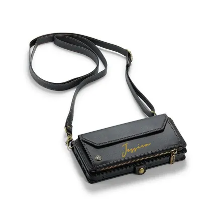 Personalised Monogram Card Holder Zipper Wallet Crossbody Phone Case