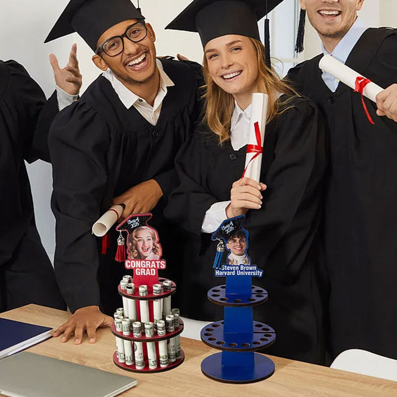 Personalized Graduation Cap Photo Wooden Cake Money Holder with Text