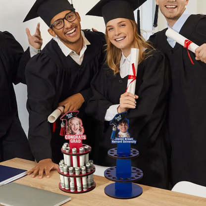 Personalized Graduation Cap Photo Wooden Cake Money Holder with Text